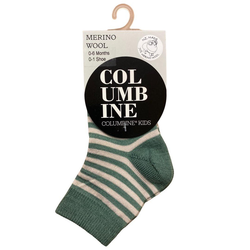 Columbine | Merino Striped Crew Socks - Green & Beige