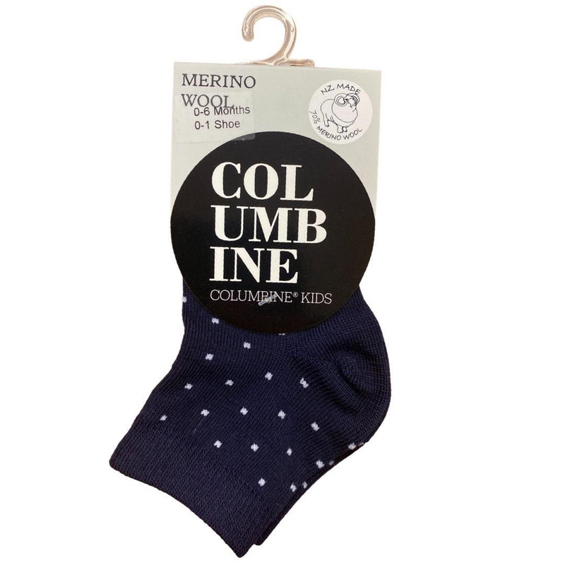 Columbine | Merino Crew Pin Dot Socks - Navy & White