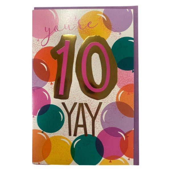 Girls 10yr old Birthday Card - Balloons