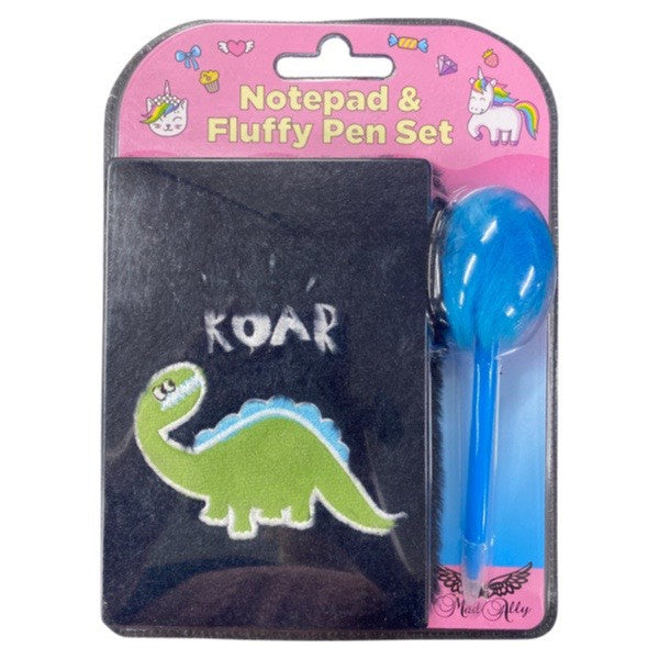 Mad Ally Notebook & Fluffy Pen Set - Dinosaur