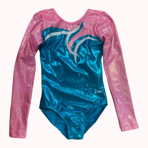 Pw Dance | GY461-4 L/S Leotard  Pink Pearl/Turquoise Mistique foil