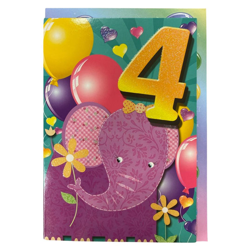 AGE FEMALE 4 ELEPHANT BIRTHDAY CARD