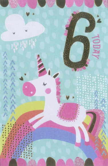 ELEGANCE HAPPY BIRTHDAY  - 6 TODAY  Unicorn Card