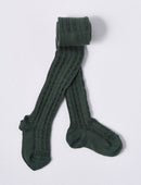 Columbine | Merino Double Cable Tights - Olive Green