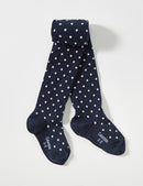 Columbine | Merino Mid Spot Tights - Navy with White Spots