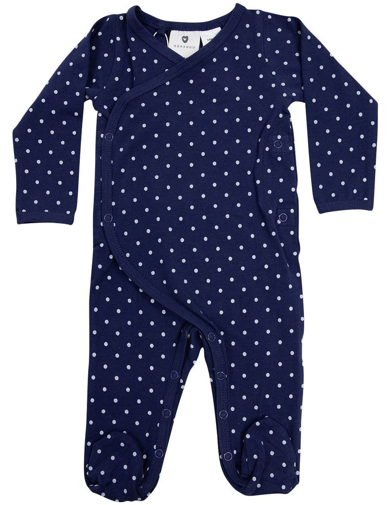 Korango  FF Organic L/S Onsie - Navy & White Spot