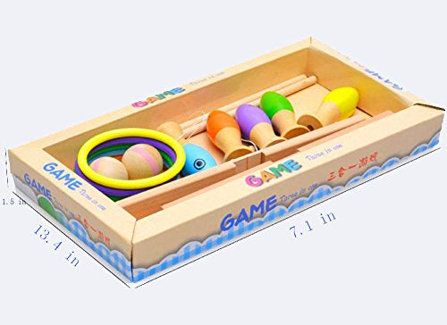 Wooden Game  - Three In One - Fishing, Quoits and Skittles