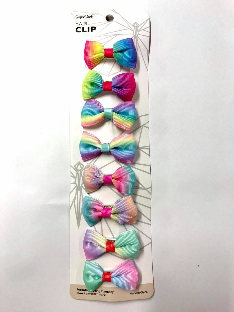 8pc Colour Ribbon Rainbow Hair Clips