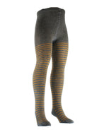 Columbine | Cotton Charcoal  Mustard Tri Stripe Tights