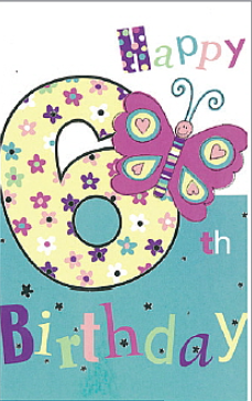 AGE 6 FEMALE BUTTERFLY Birthday card