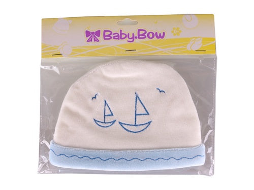 Baby Bow | Blue Baby Hat with Sailboats