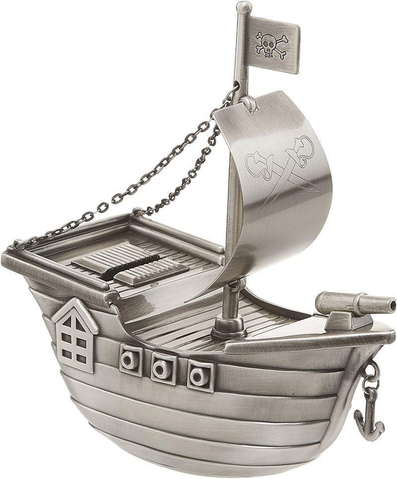 Pewter Finish Pirate Ship Money Bank