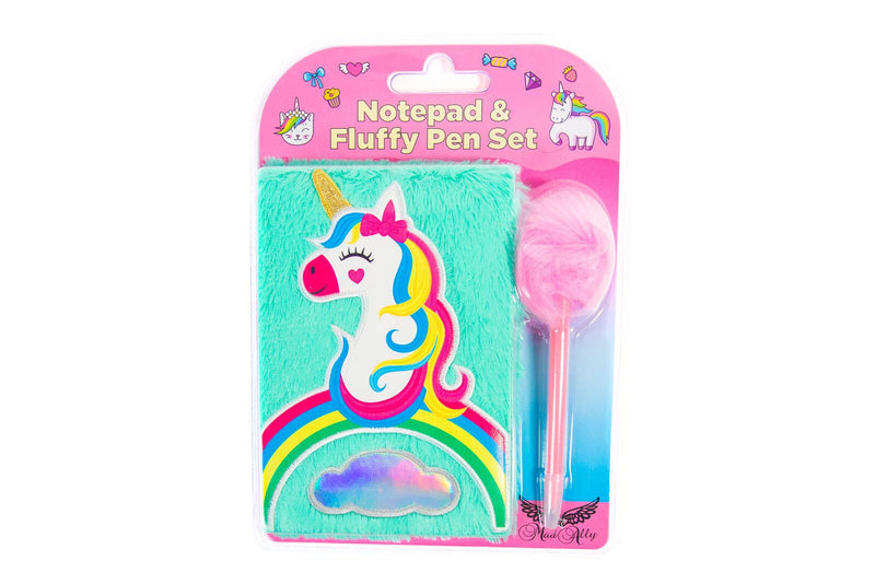 Mad Ally |  Notebook & Fluffy Pen Set - Rainbow Unicorn