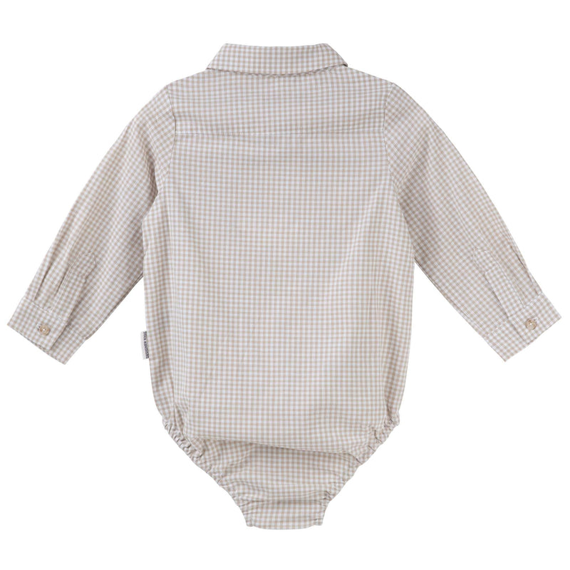 Designer Kidz | Oliver L/S Gingham Romper-Oat