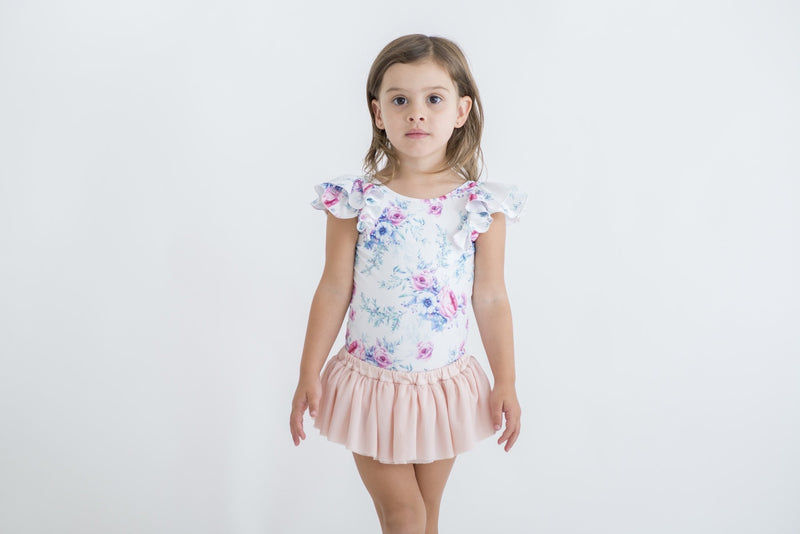 Little Hearts | FLORAL WHITE | LUXE DOUBLE FRILL LEOTARD RRP $ 59.99  SPECIAL