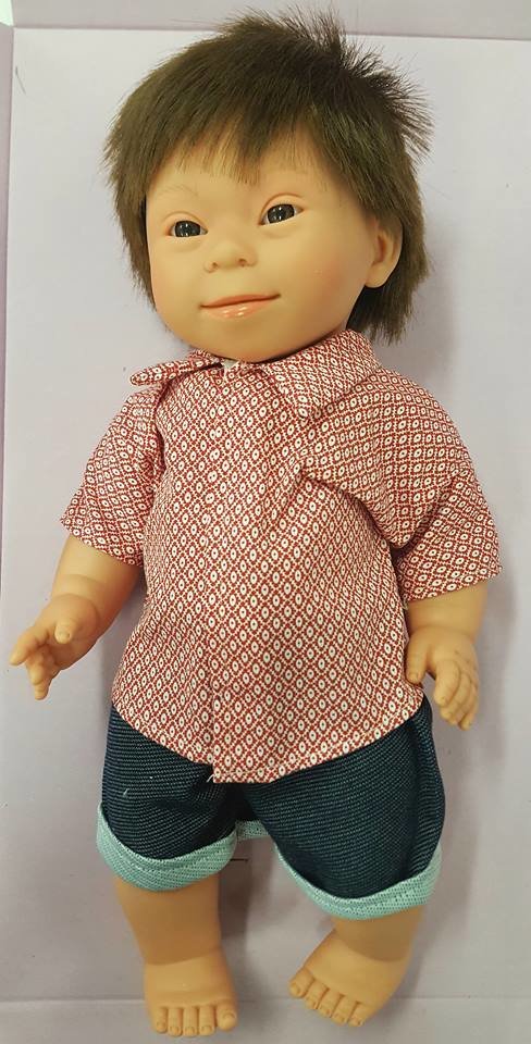 Paola Reina DOWN SYNDROME BABY DOLL Boy (Spanish doll)- Red shirt