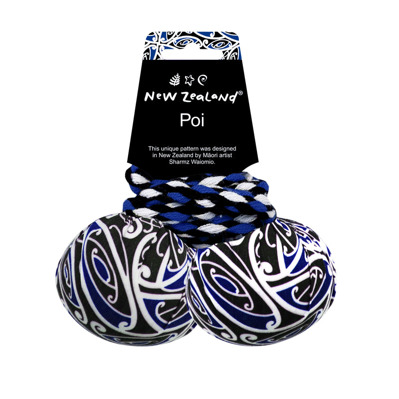 NZ Poi  with Māori Patterned Fabric - Blue or Green