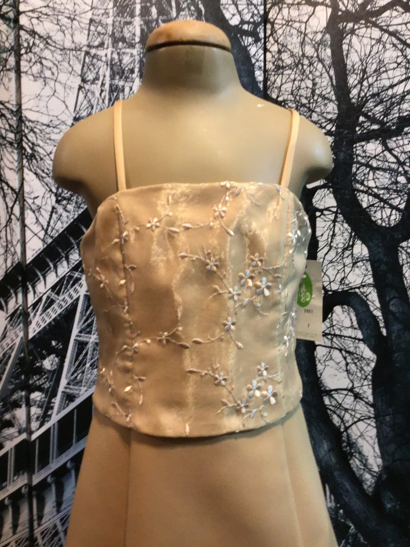 Bamboo | Girls Bridesmaid Gold Lace front Dress