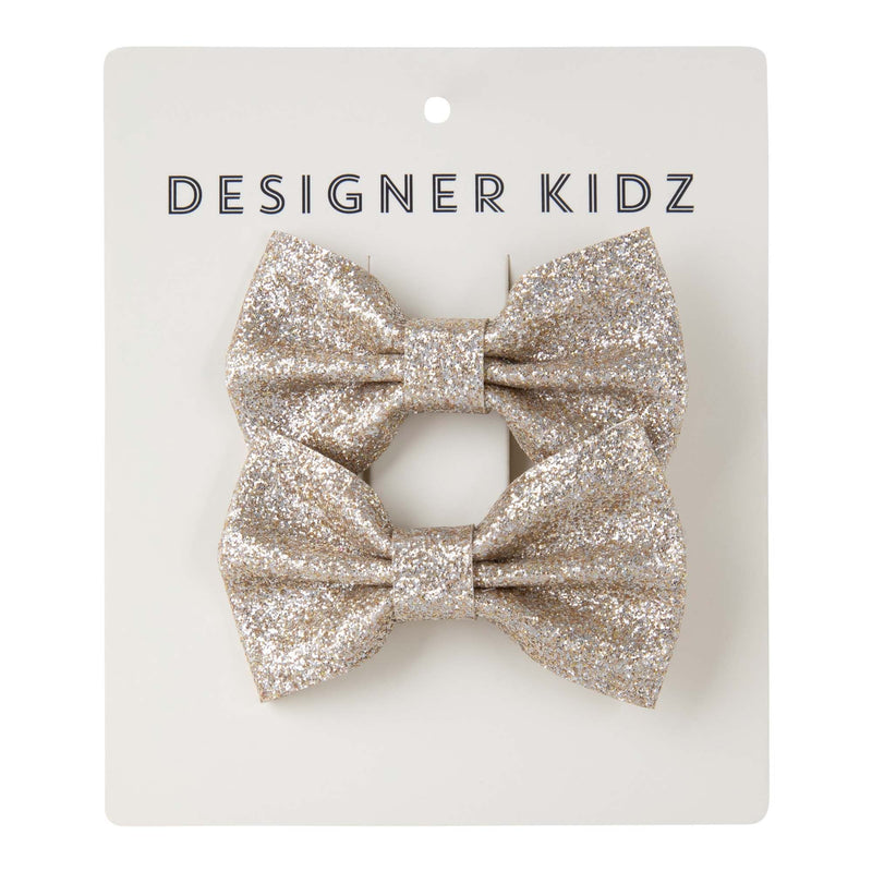 Designer Kidz | Glitter Bow Hair Clip Pack - Gold