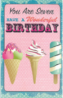You Are 7 Birthday card  Girl Icecream