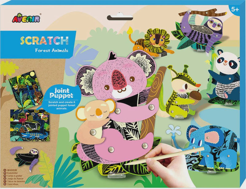 Jointed Puppet Scratch Art Craft Set - Forest Animals
