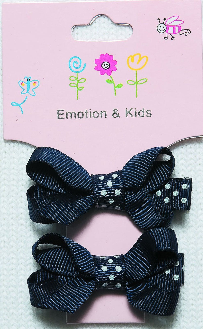NAVY 2 BOWS WITH POLKA DOT TIE - CLIPS