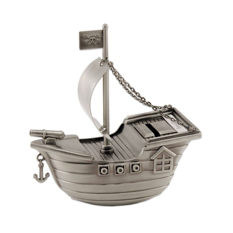 Pewter Finish Pirate Ship Money Bank