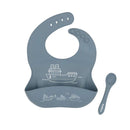 All4Ella | Silicone Bib with spoon - Boats Slate Blue