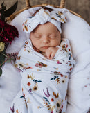 Snuggle Hunny |  Baby Jersey Wrap & Topknot Set -Boho Posy