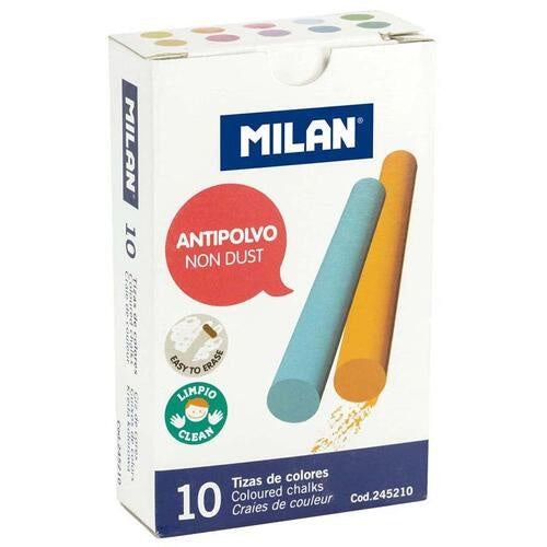 Milan Non Dust Chalk - Coloured 10pk