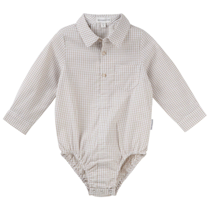 Designer Kidz | Oliver L/S Gingham Romper-Oat