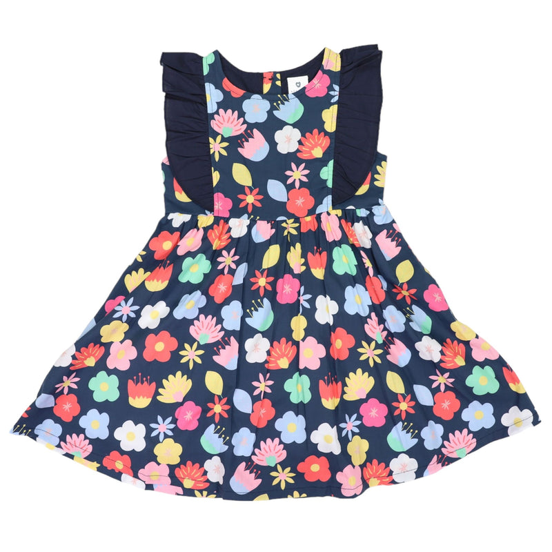 Korango | Poplin Flower Dress-Navy
