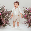 Designer Kidz | Findley Linen Suspender Shorts-Sand