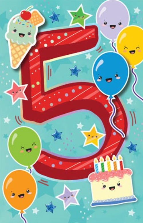 5 Party Age Birthday Card