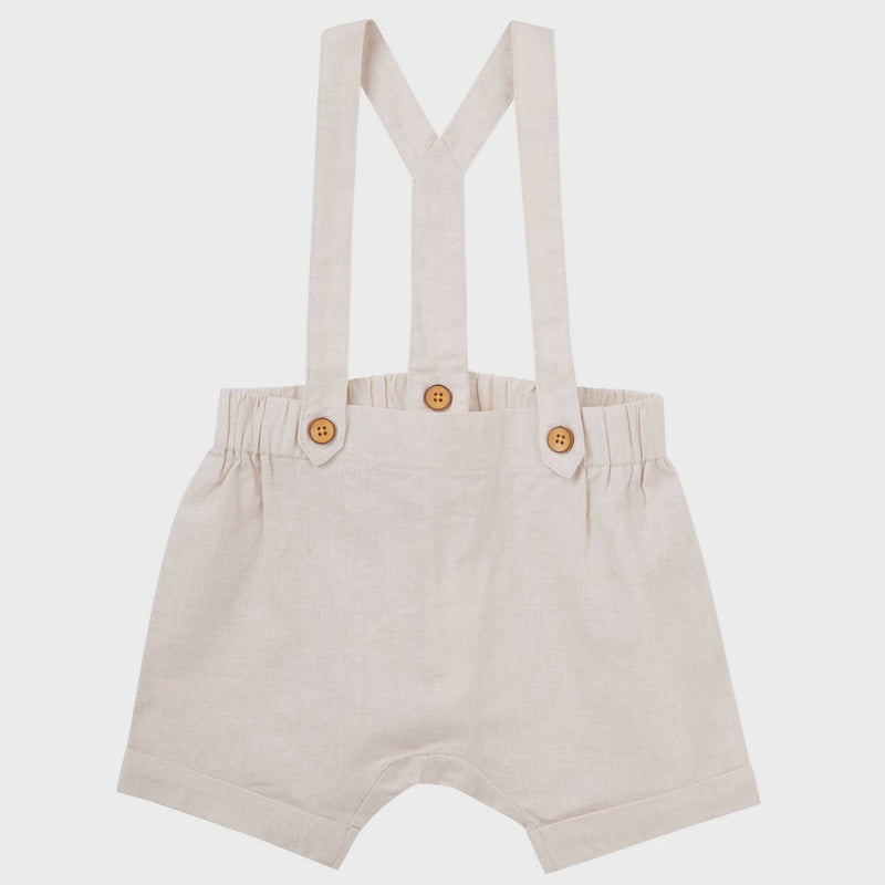Designer Kidz | Findley Linen Suspender Shorts-Sand