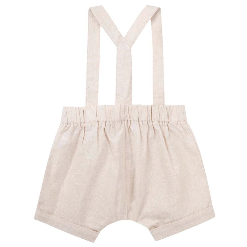 Designer Kidz | Findley Linen Suspender Shorts-Sand