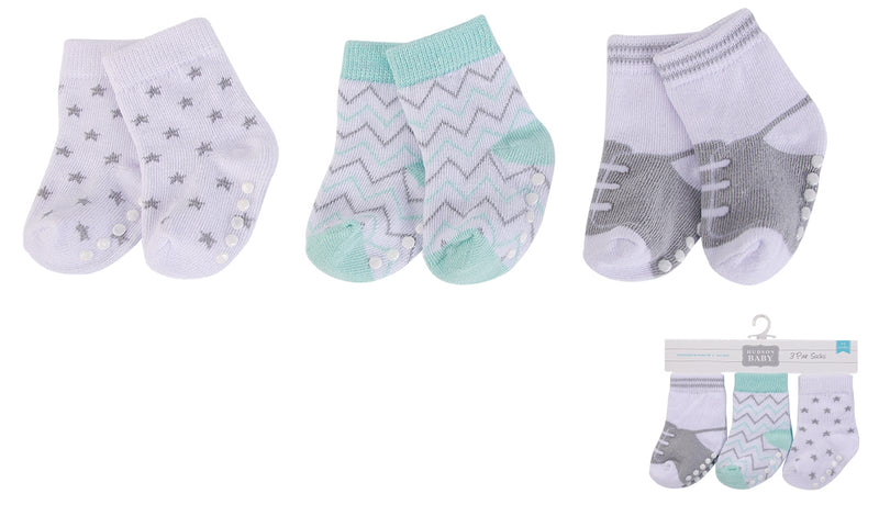 Hudson Baby 3pk Non Skid Baby Socks (mint)