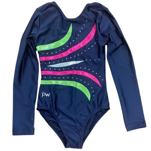 Pw Dance | GY525-3 L/S Leotard Navy/Pink/Lime