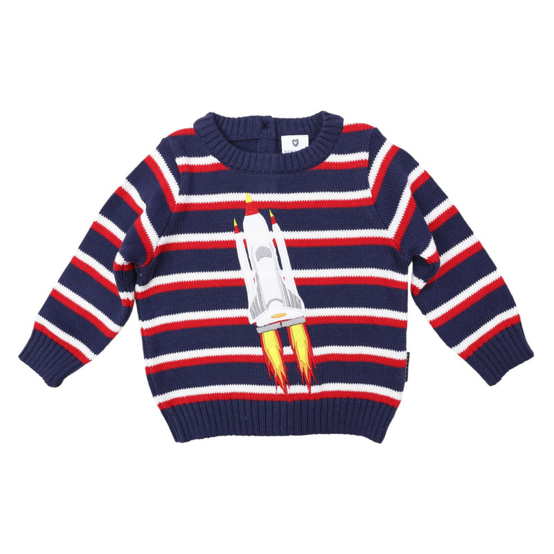 Korango | Little Boys Rocket Applique Knit Jumper - Navy & Red