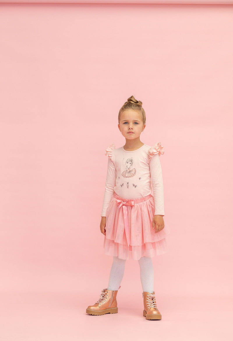 Designer Kidz | Ballerina L/S Frill Top-Pink