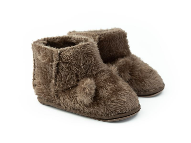 Hi-Hop | Baby's Plush Bootie Slippers - Brown