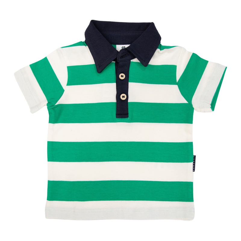 Korango | Baby Boys Striped Polo Shirt - Green & White