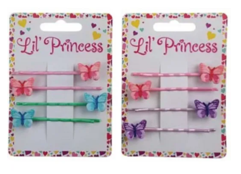 LITTLE PRINCESS PIN SLIDE BUTTERFLY ASST 4PK