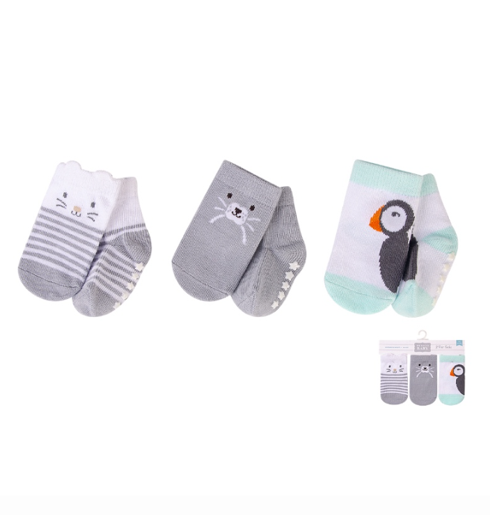 Hudson baby 3 pce non skid Socks - grey