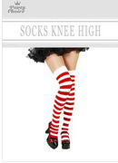 SOCKS KNEE HIGH 65CM,RED & WHITE STRIP