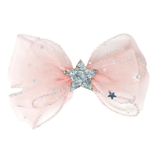 Pink Poppy | Organza Bow Hairclip with Star & Moon Sequins