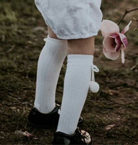 Knee High Pom Pom White | Classical Child