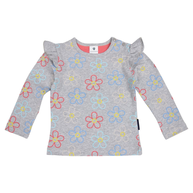 Korango | Baby Girls L/S All-Over Flower Print Top - Grey