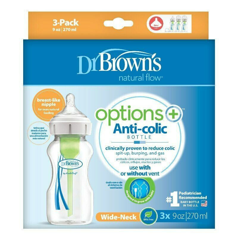 Dr Brown's Natural Flow Options+ Wide Neck Bottle 270ml - 3 Pack