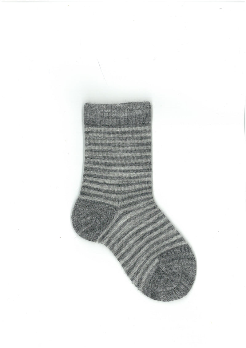 Columbine | Merino Stripe Crew Sock-Light & Mid Grey